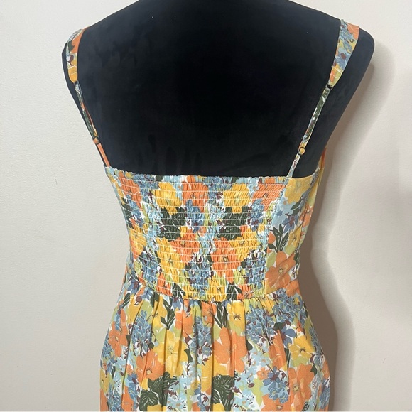 Abercrombie & Fitch Women’s Yellow Floral‎ Sleeveless Ruched Midi Dress Sz S - Picture 7 of 13